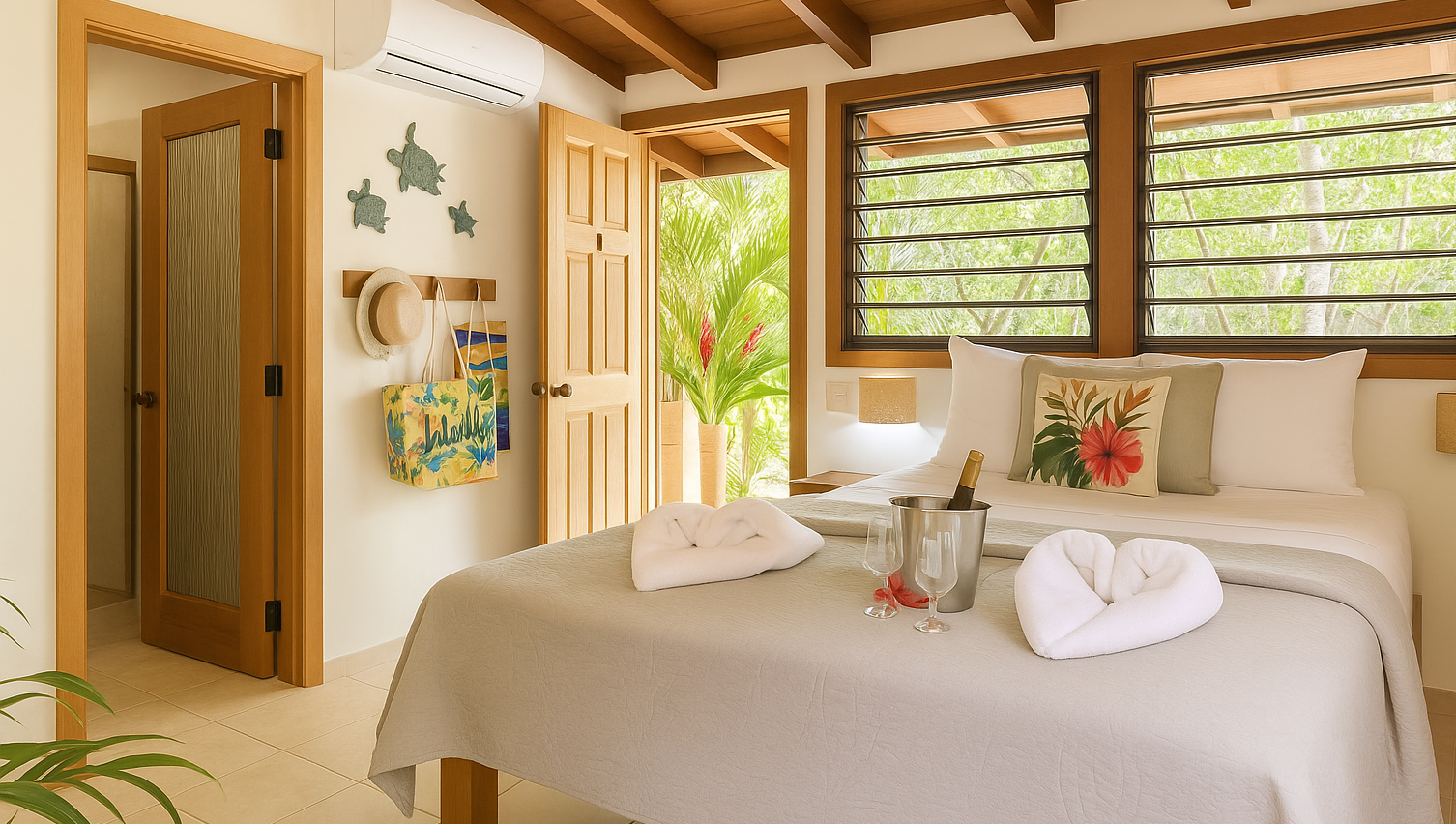 Boutique Garden Studio Room interior with tropical décor at Exclusive Sunrise Resort Santo