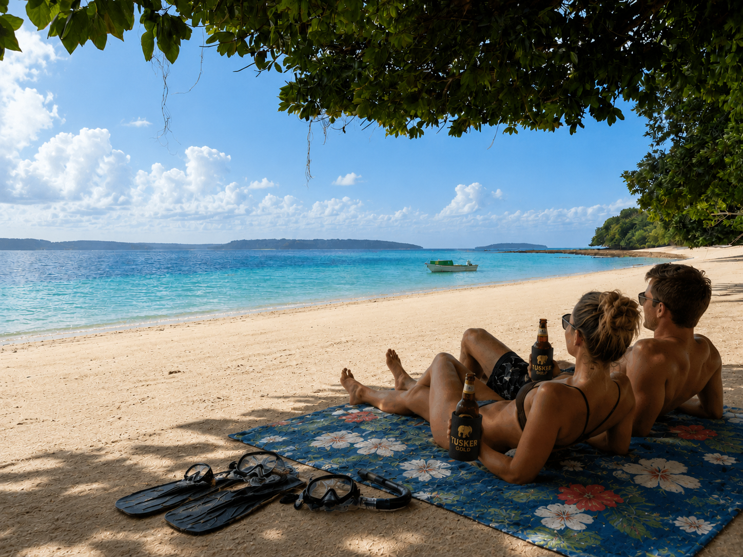 Couple relaxing together on an island beach in Espiritu Santo