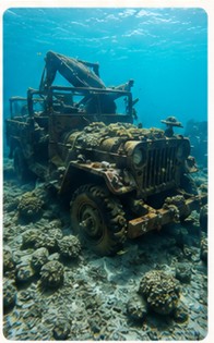 Underwater wartime relics at Million Dollar Point in Espiritu Santo